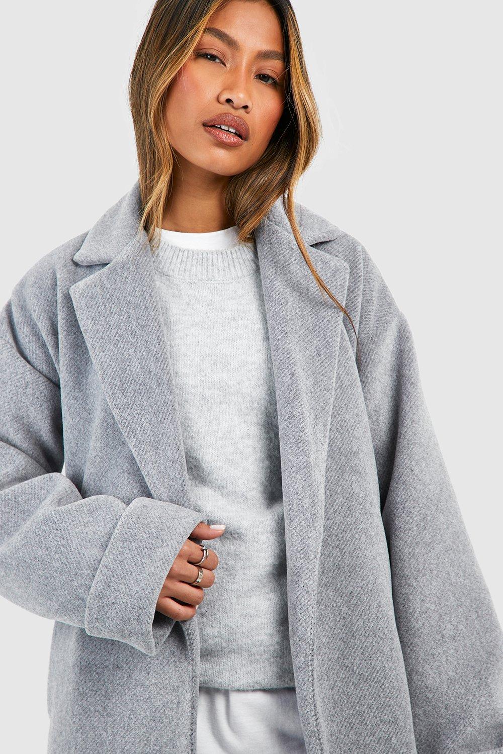 Cuff Detail Belted Textured Wool Look Coat boohoo